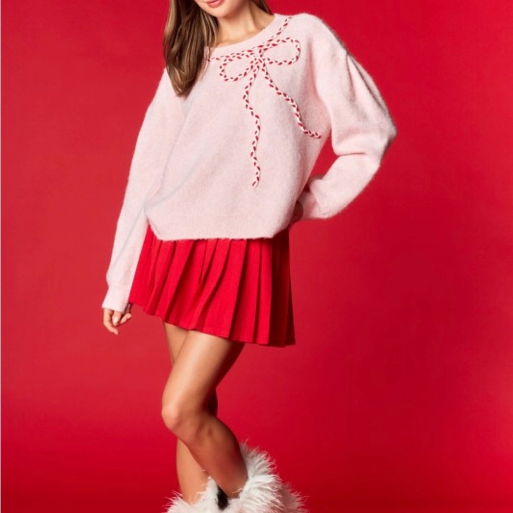 Rareraw Sweater in Pink with Candy Cane Bow. Recycled Finer Blend. NWT - Picture 15 of 16